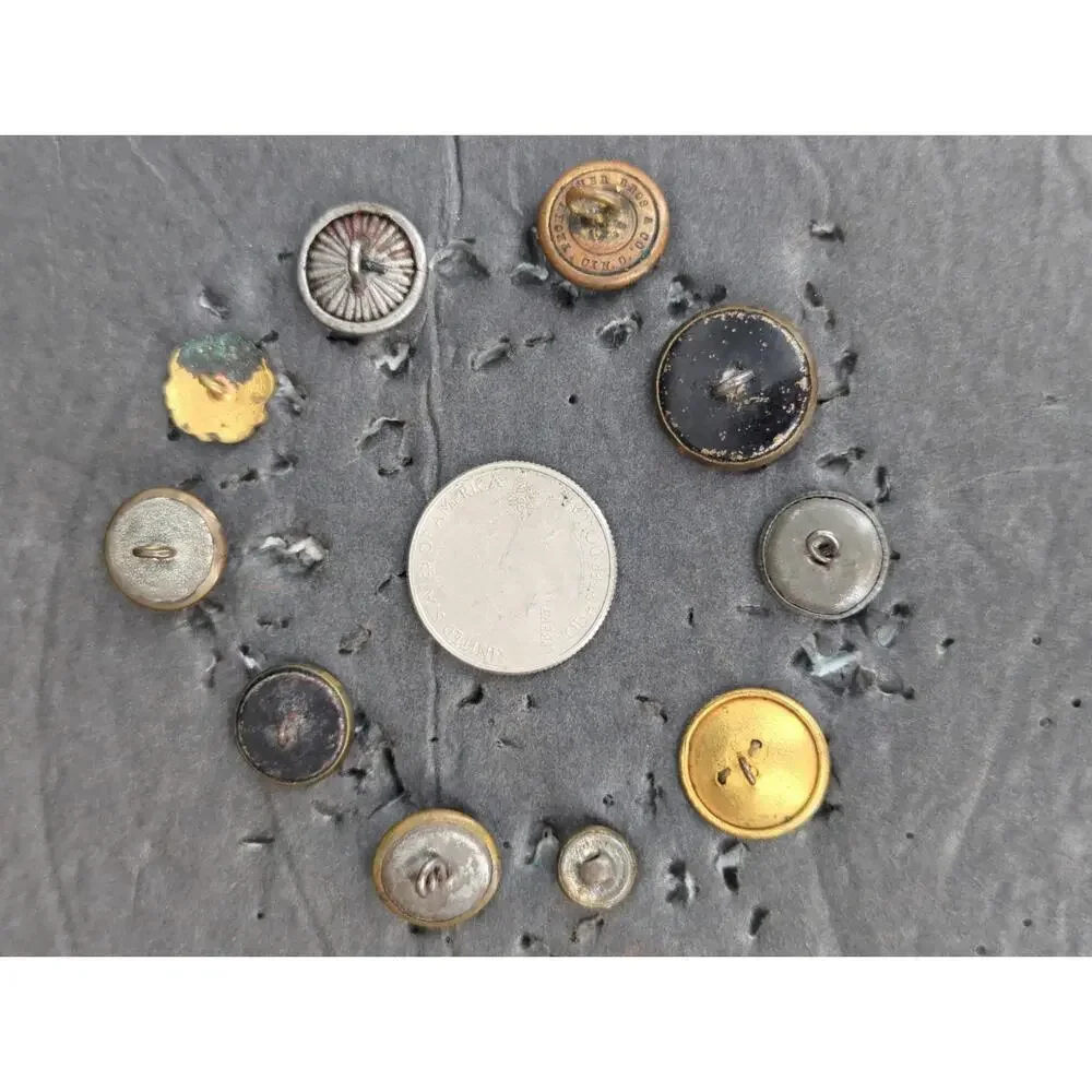 LOT DD of 10 Antique Vintage Victorian Brass Mixed Materials Buttons ESTATE FIND